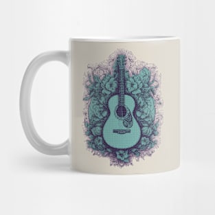 Guitar & roses pixel art blue Mug